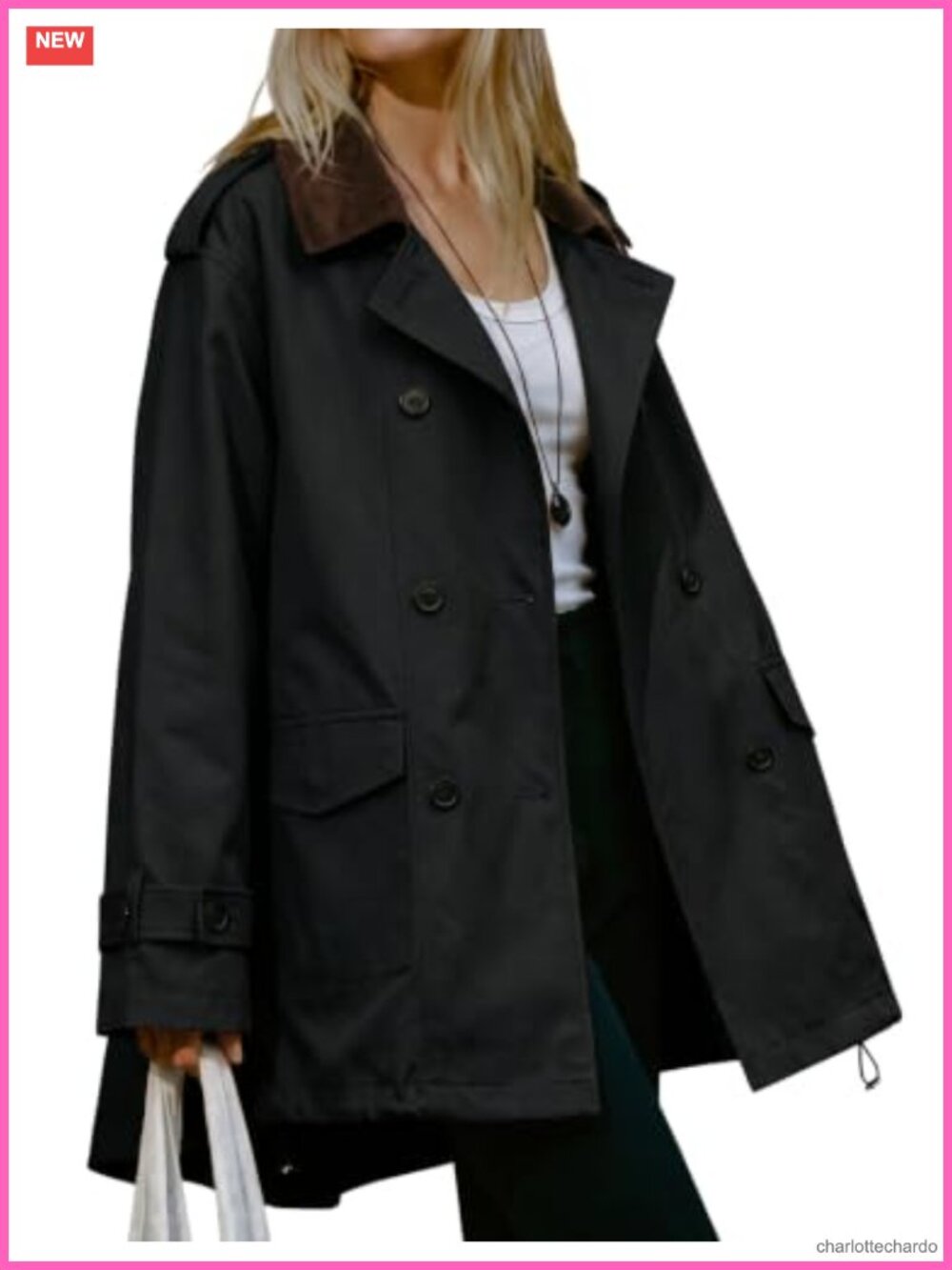 Oversized Double Breasted Trench Coat High Low Hem Fall Winter Jacket
